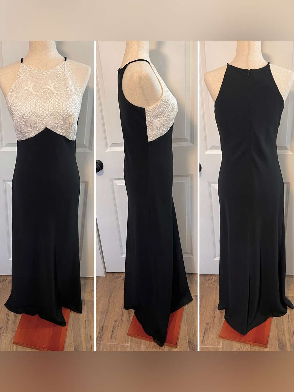 VNTG 90s Scott McClintock High Neck Embroidered Evening Gown Formal Homecoming